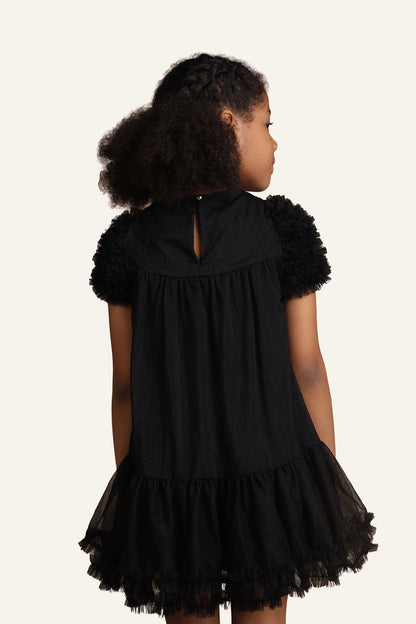 Girls Black Sequinned Embroidered Dress
