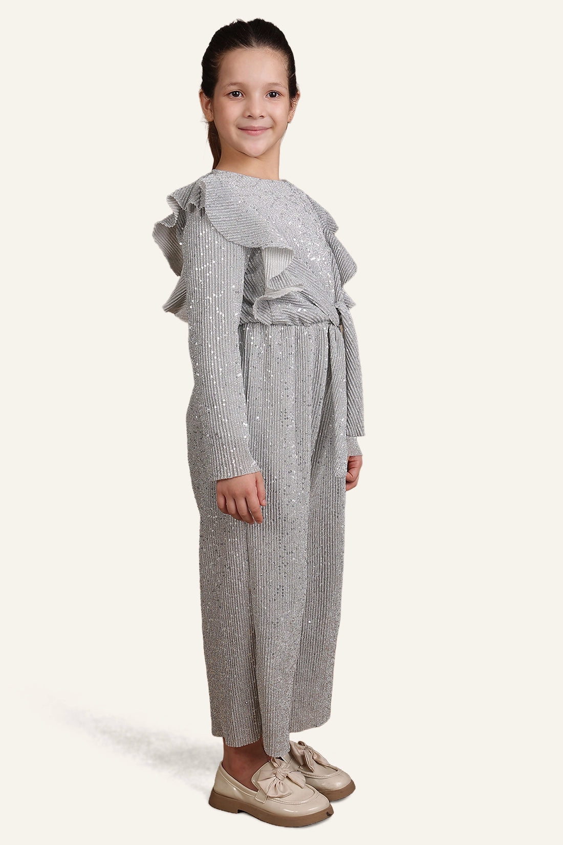 Girls Grey Sequins Jumpsuit