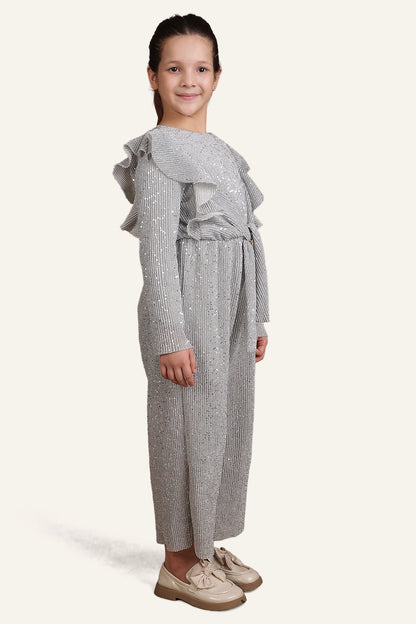 Girls Grey Sequins Jumpsuit