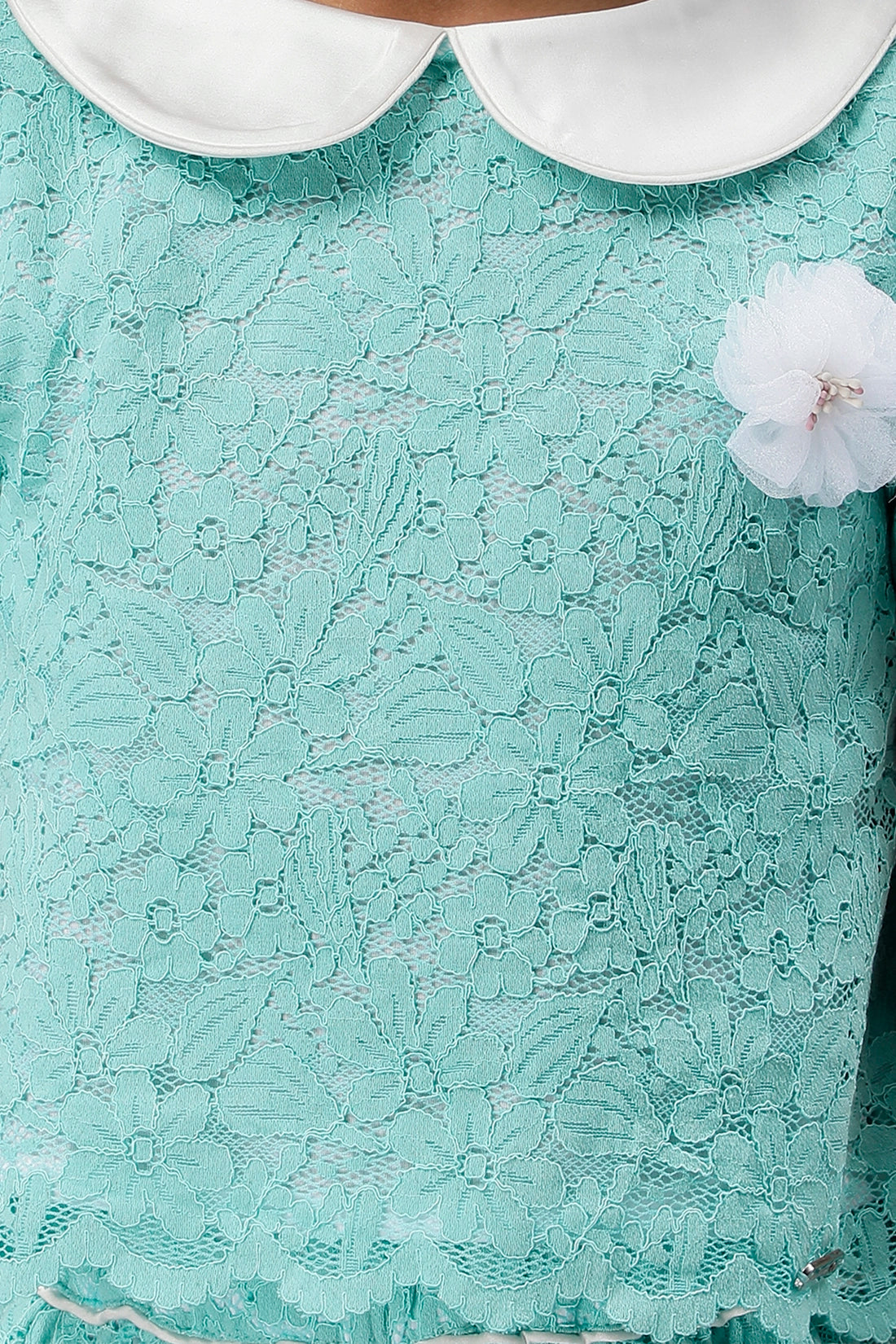Girls Mint Lace Peter Pan Collar Top