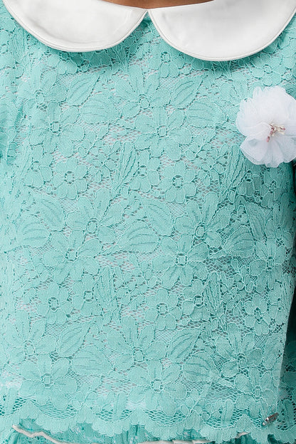 Girls Mint Lace Peter Pan Collar Top