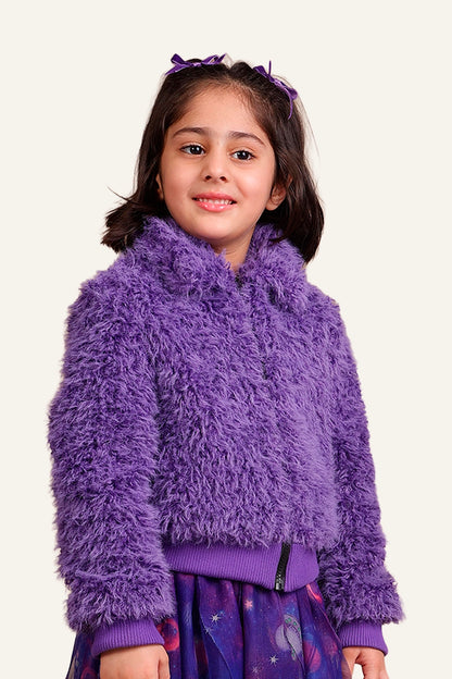 Girls Purple Fur Jacket