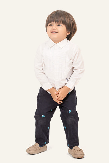 Baby Boys Blue Embroidered Trouser