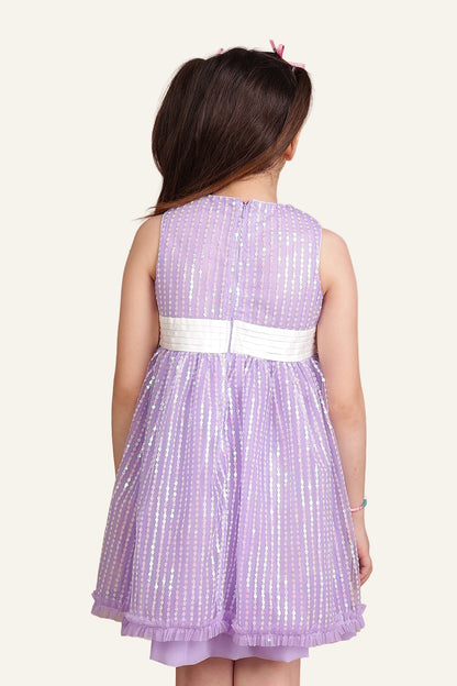 Girls Lilac Soft-Sequined Dress