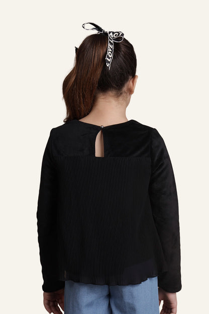 Girls Jet Black Pleated Top