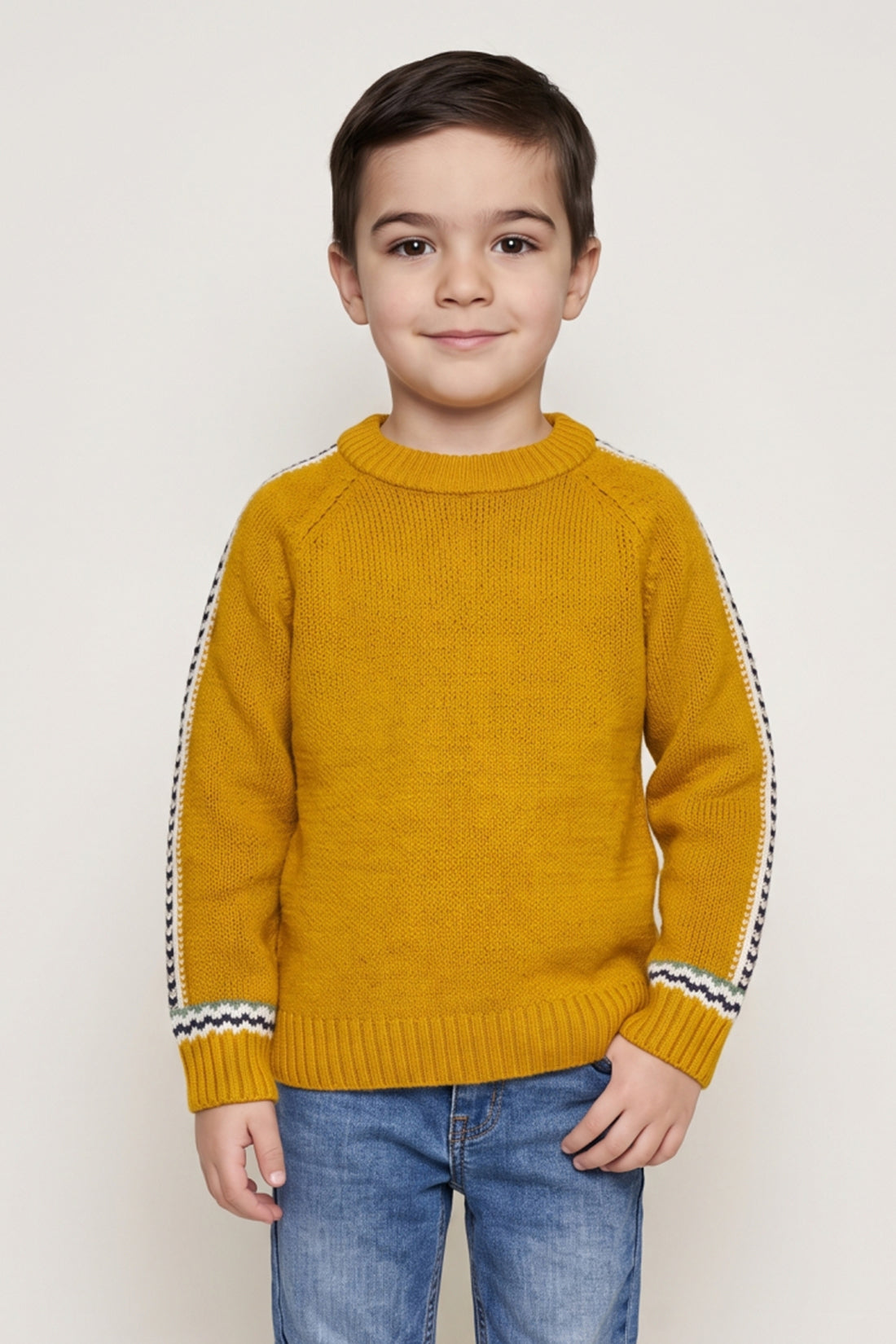 Boys Mustard Acrylic Round Neck Sweater