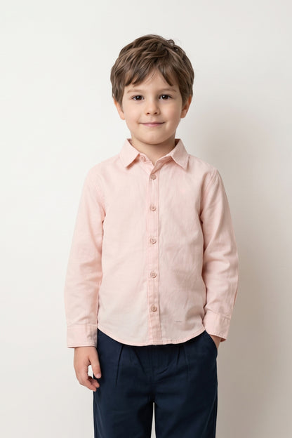 Boys Pink Cotton Satin Regular Fit Shirt