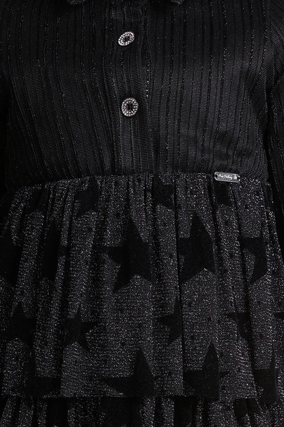 Girls Star Printed Black Dress