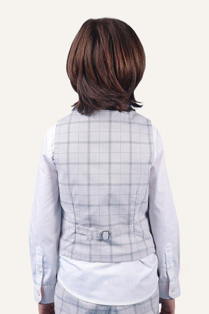 Boys 100% Cotton Grey Check Waistcoat With Front Pockets