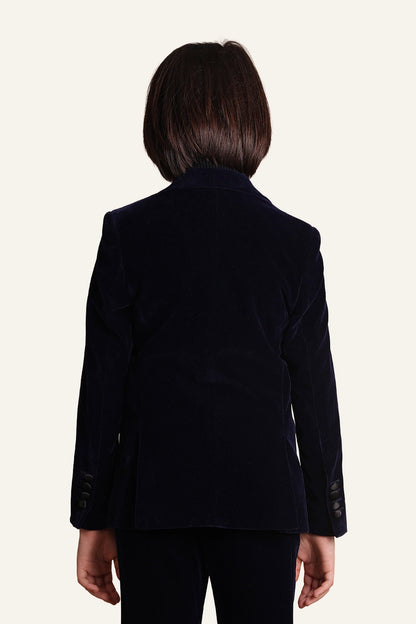 Boys Navy Blue Velvet 2 Piece Suit Set
