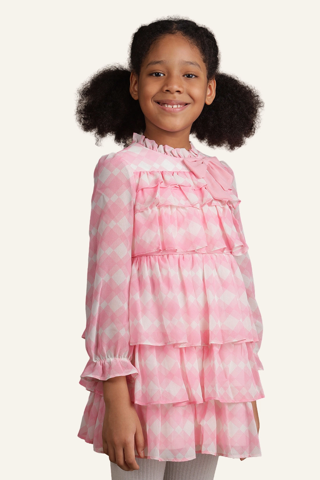 Girls Pink & White Checkered Frill Dress