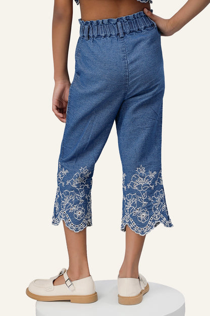 Girls Embroidered Capri Pant