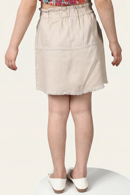 Girls Beige Embroidered Skirt