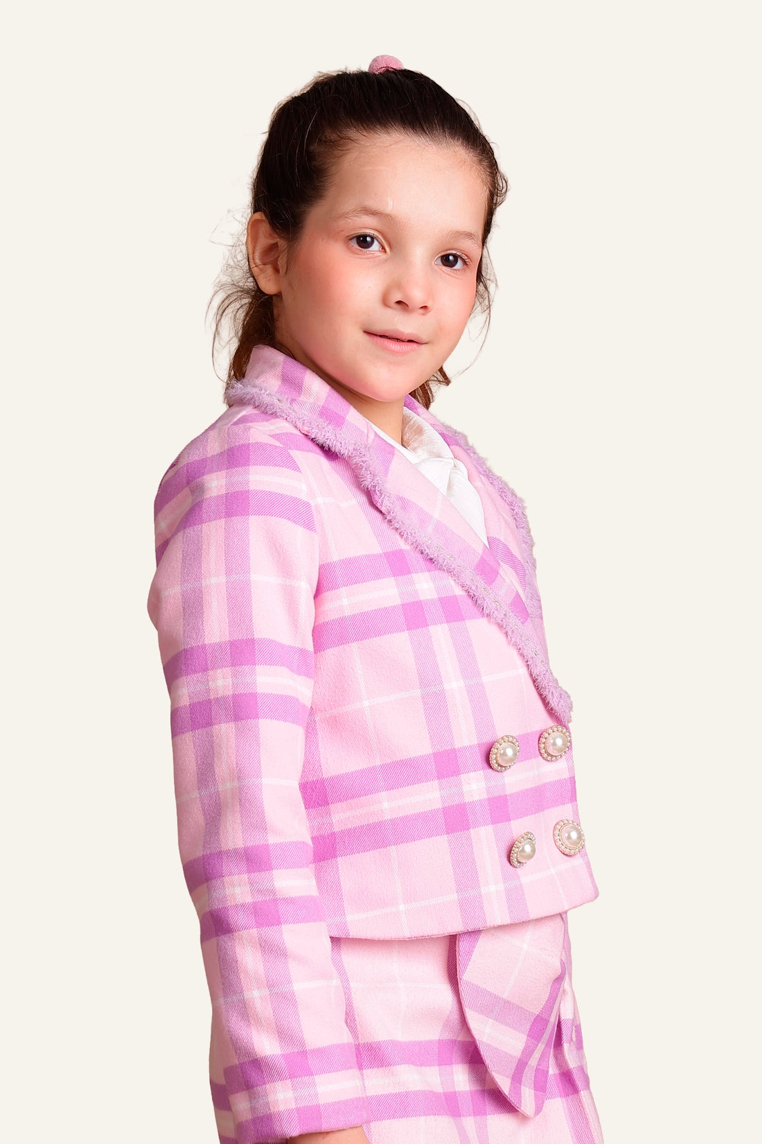 Girls Pink & Lilac Checkered Blazer