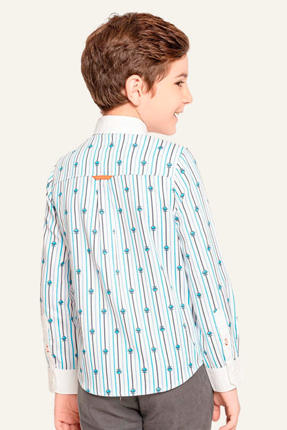 Boys White Stripes With Alien Logo Shirt