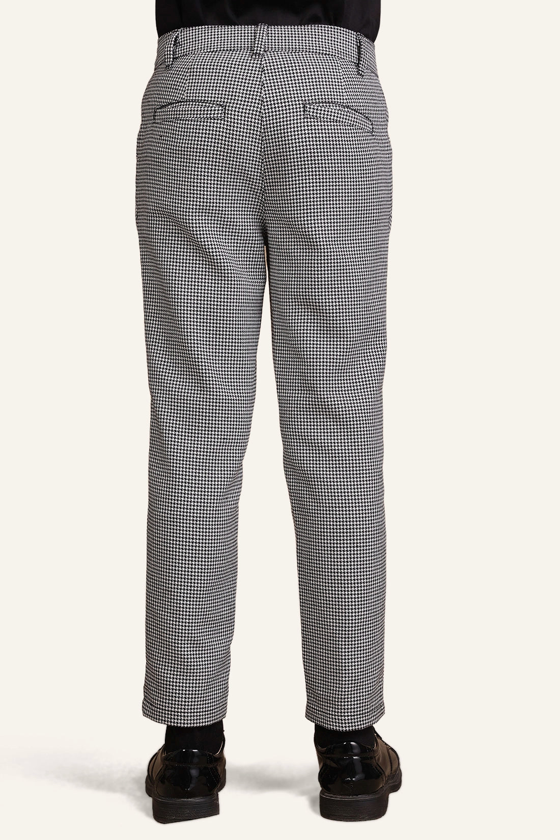 Boys White & Black Checks Trouser
