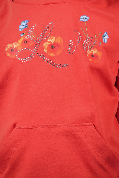 Girls Red Hooded Neckline Top