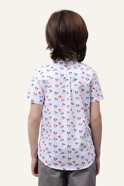 Boys White Mickey Printed Shirt