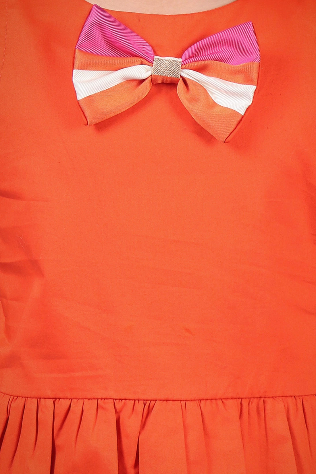 Girls Orange 100% Cotton Round Neck Peplum Top