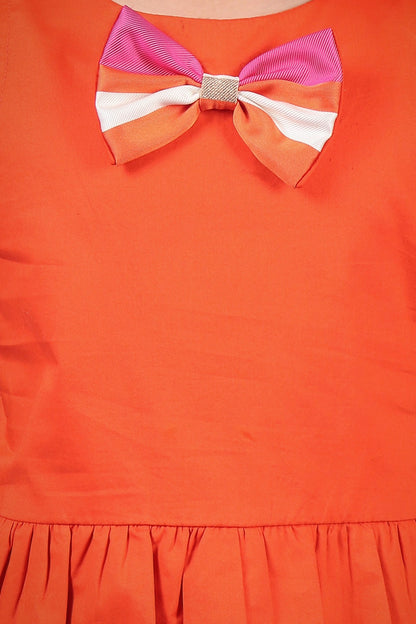 Girls Orange 100% Cotton Round Neck Peplum Top