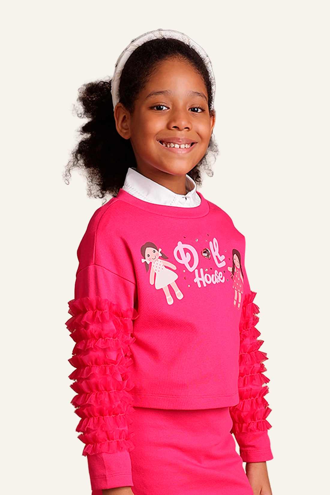 Girls Pink Doll House Themed Sweatshirt