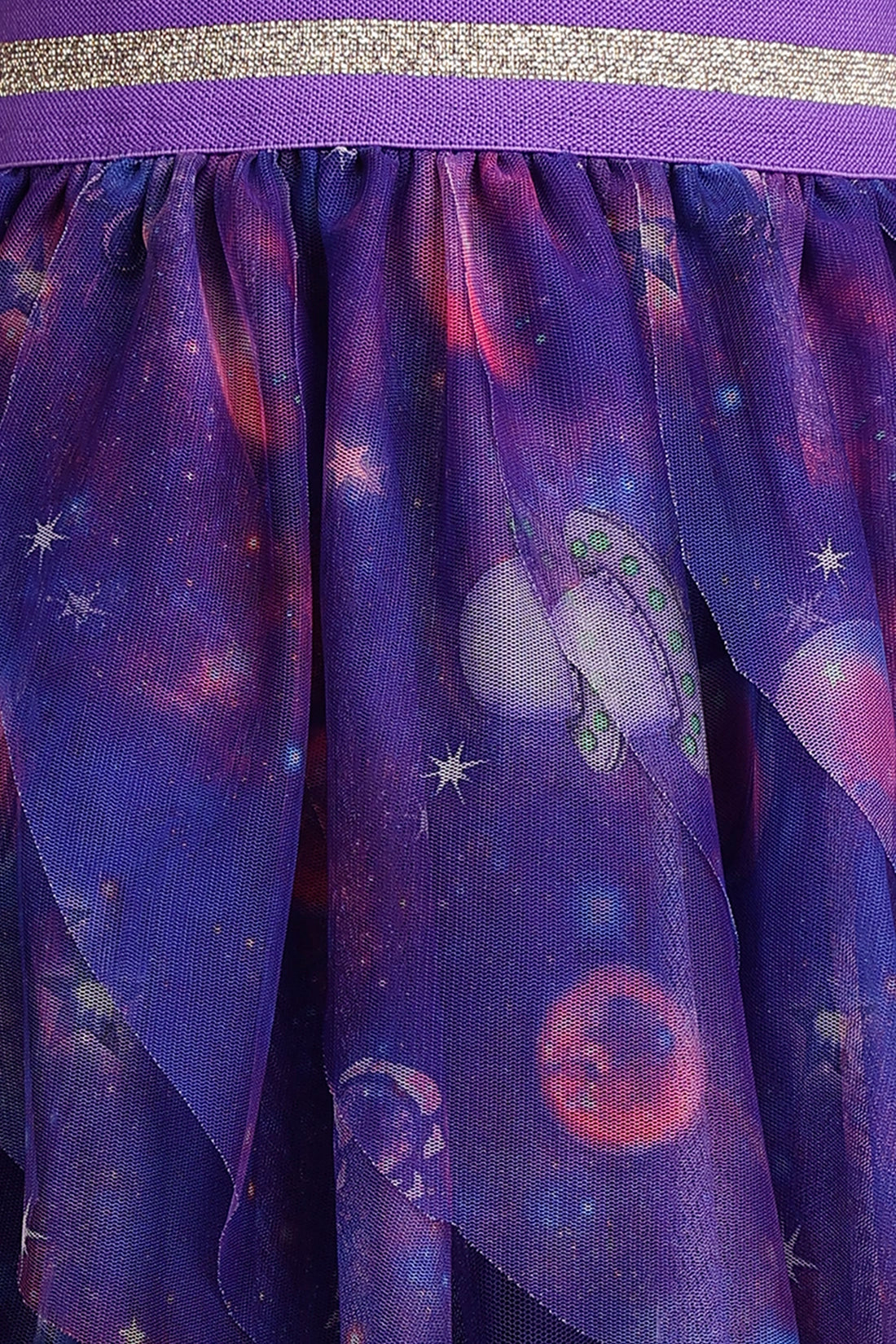 Girls Purple Cosmic Print Multilayered Skirt