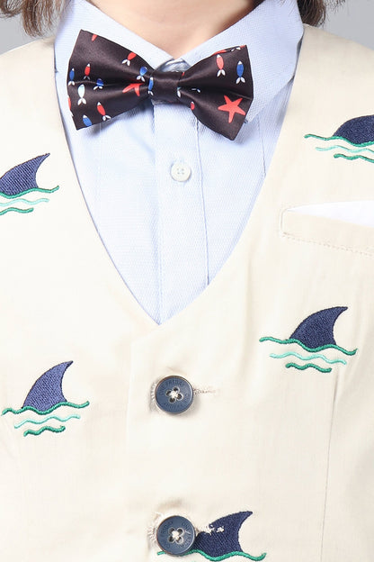 Boys Beige Embroidered Waistcoat