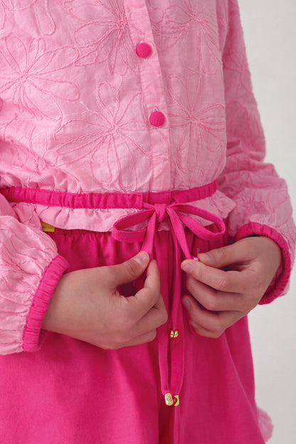 Girls Pink Schiffli Sleeveless Top