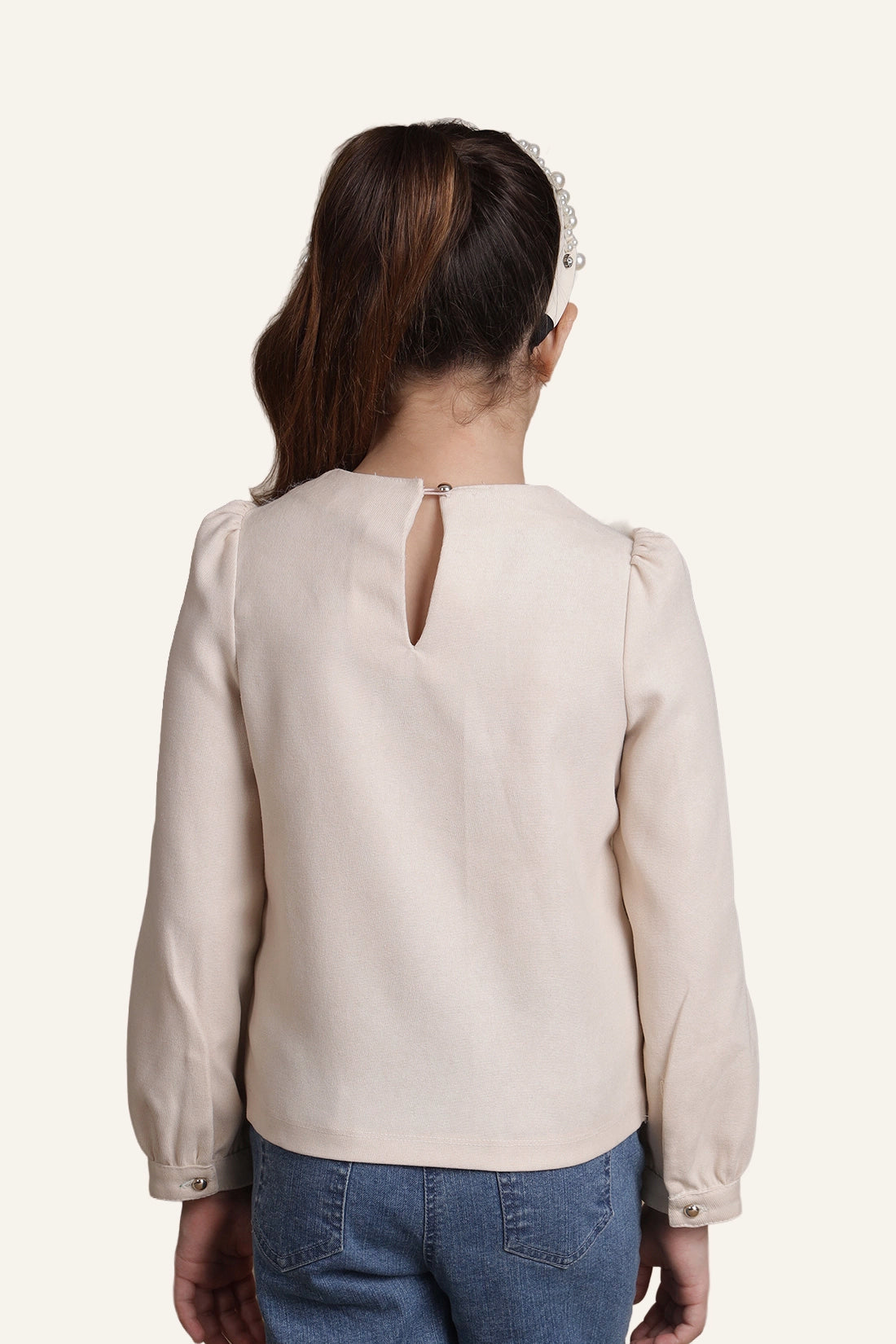 Girls Beige Laced Top