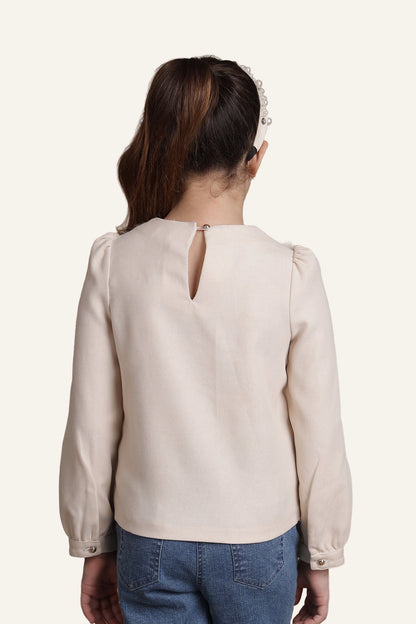 Girls Beige Laced Top