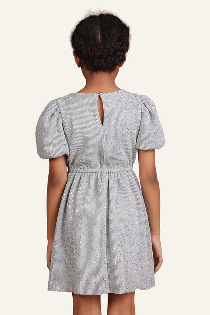 Girls Silver Sequinned Dress