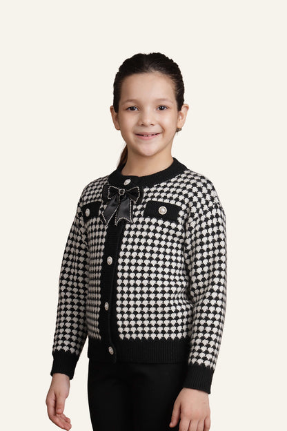 Girls Black Checks Sweater
