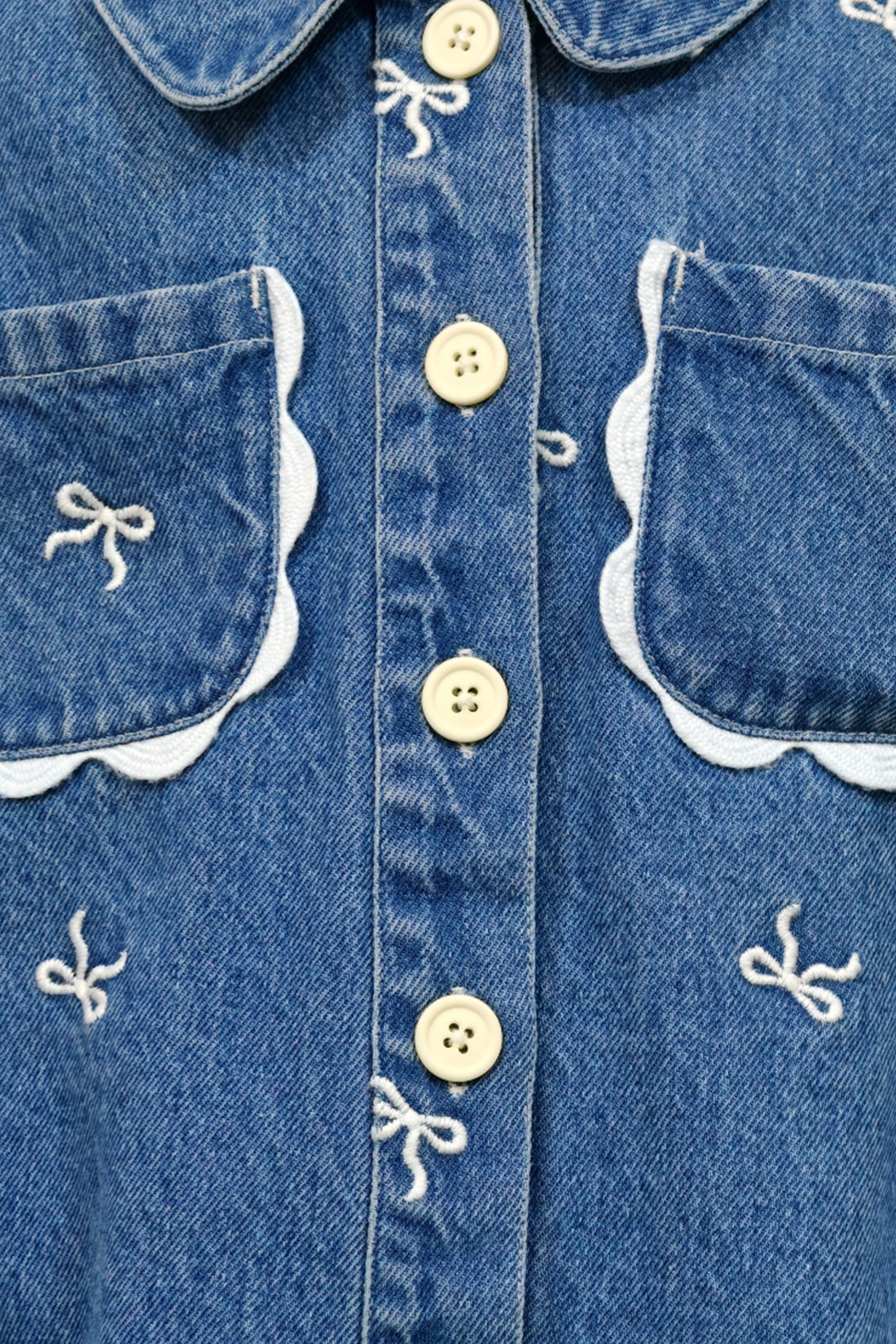Girls Blue Embroidered Denim Relaxed Fit Overshirt
