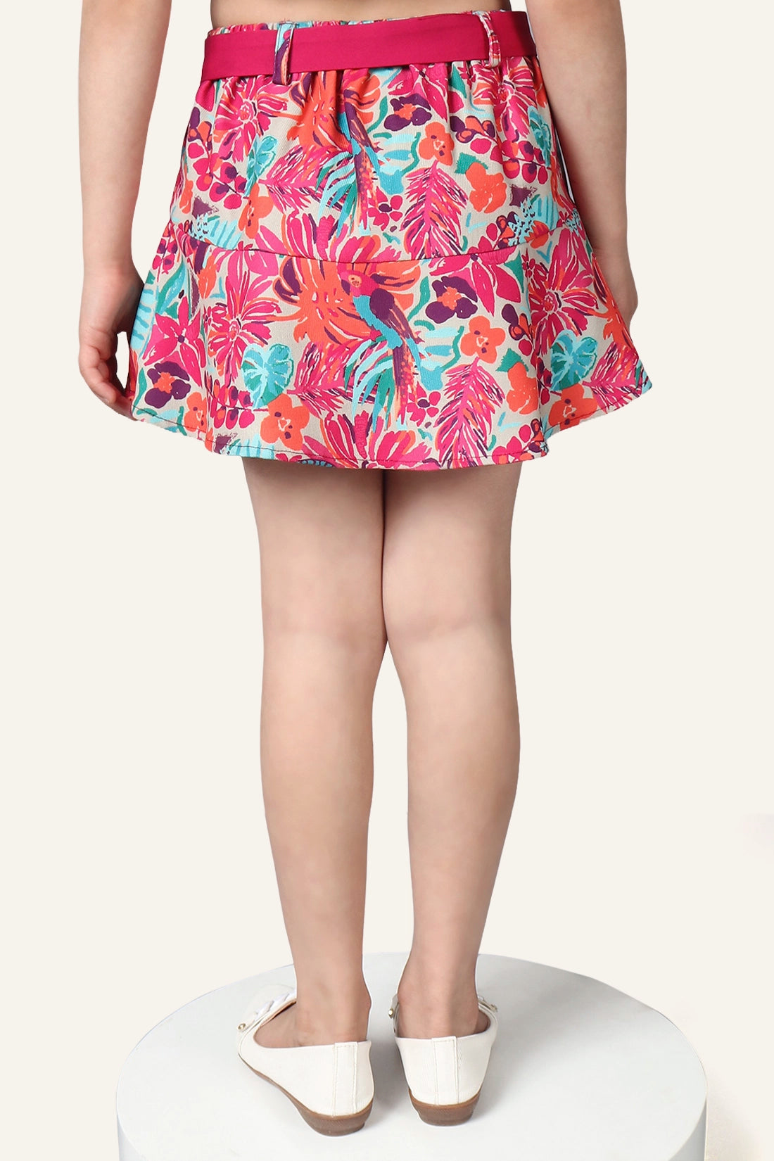 Girls Multicolored Floral Printed Skirt