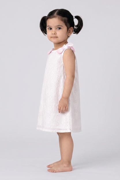 Baby Girls Off White Schiffli Cotton Dress
