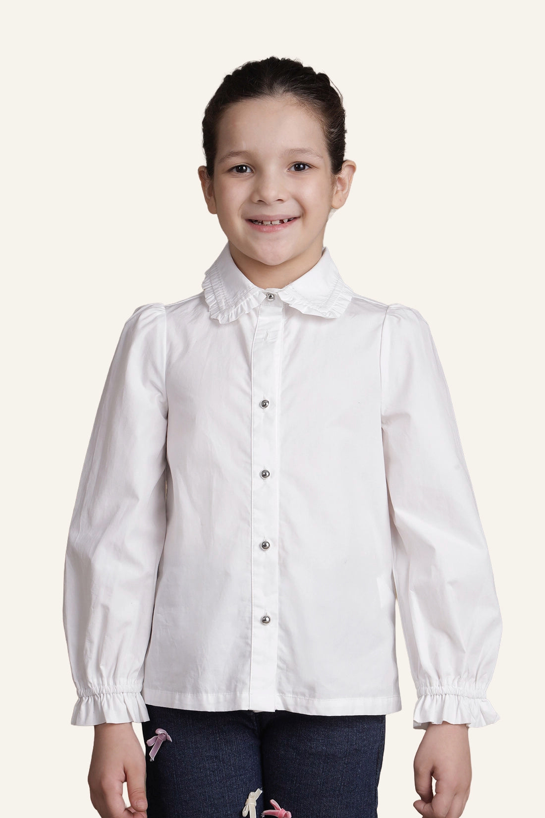 Girls Off White Embroidered Shirt