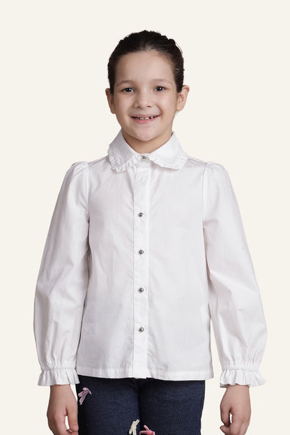 Girls Off White Embroidered Shirt