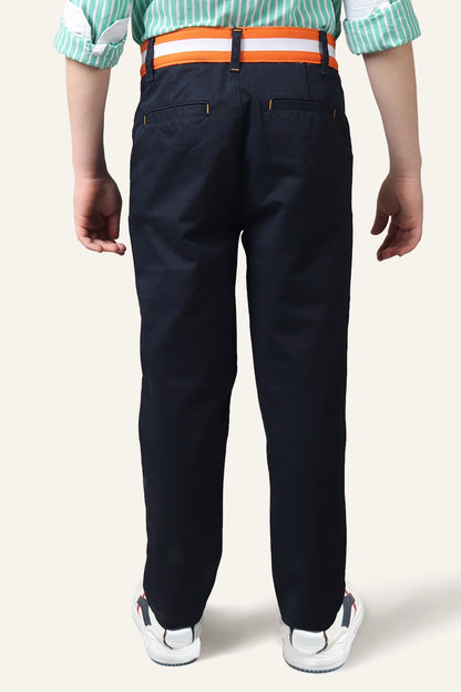 Boys Navy Blue Striped Waistline Trouser