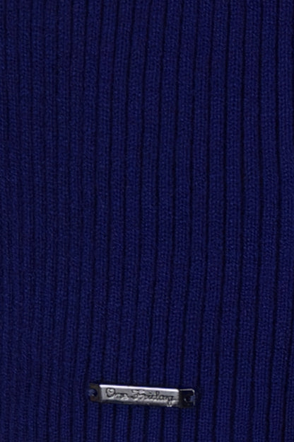 Unisex Navy Blue High Neck Flat Knit Jumper