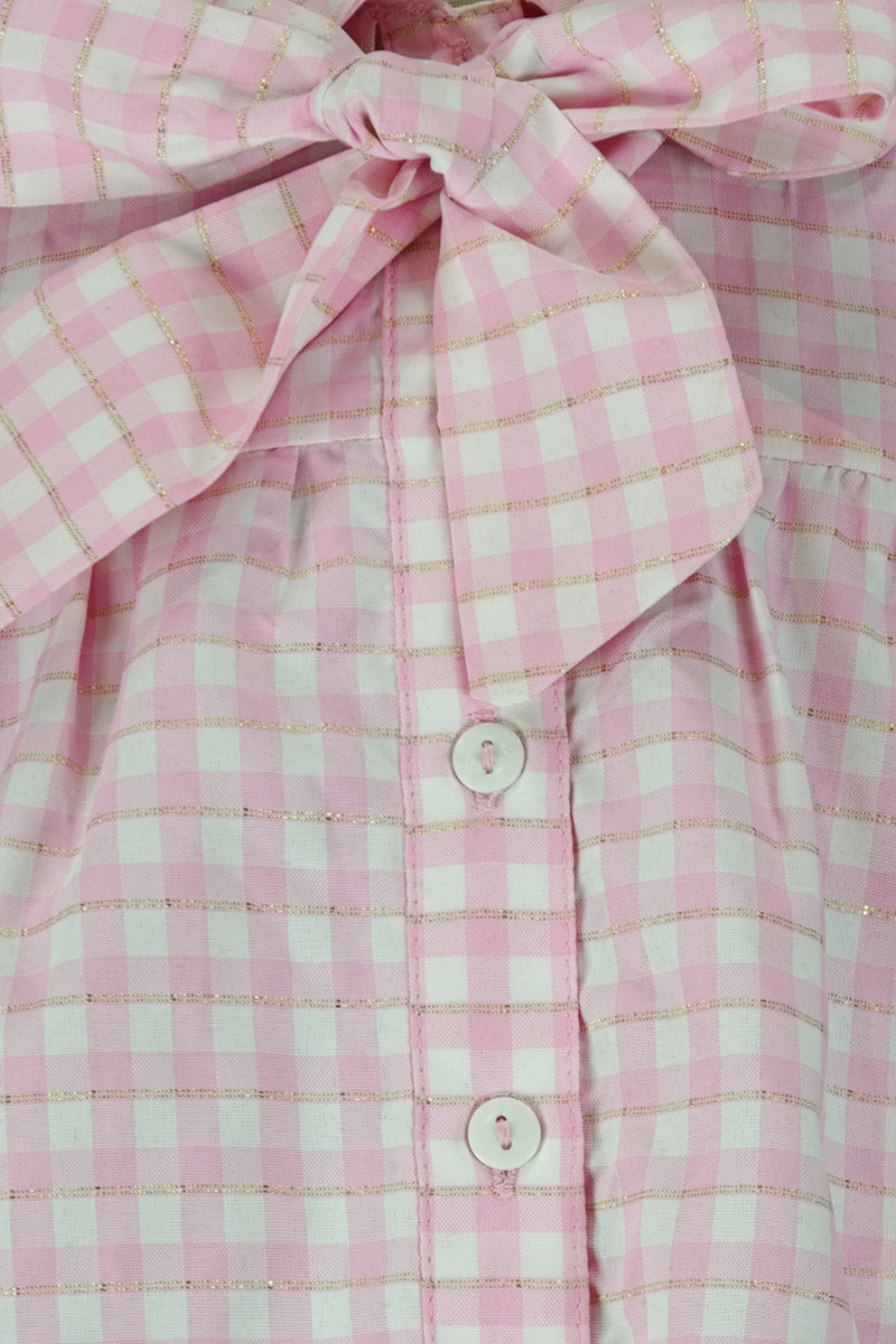 Girls Pink Lurex Check Shirt Collar Top