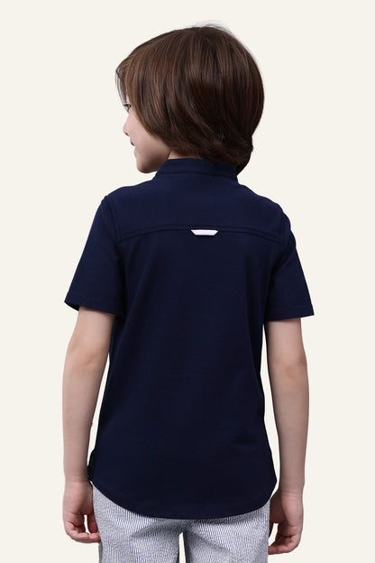 Boys Navy Blue Chinese Collar Shirt