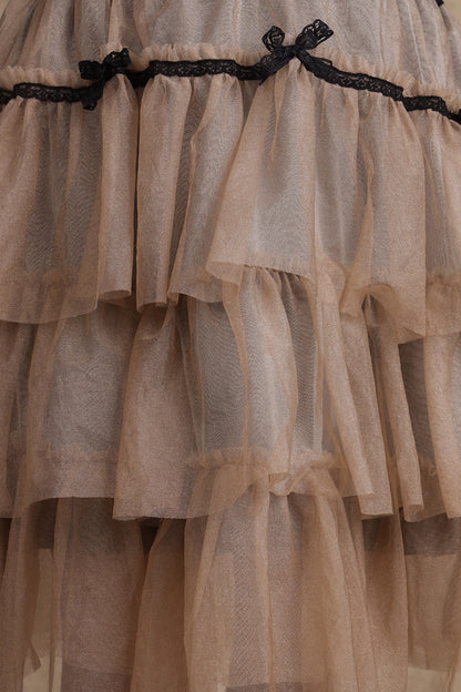 Girls Beige Layered Skirt – Flared Fit