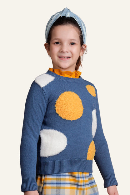 Girls Navy Blue Polka Dot Sweater