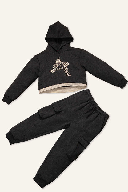 Girls Grey Solid Sweatshirt With Trouser