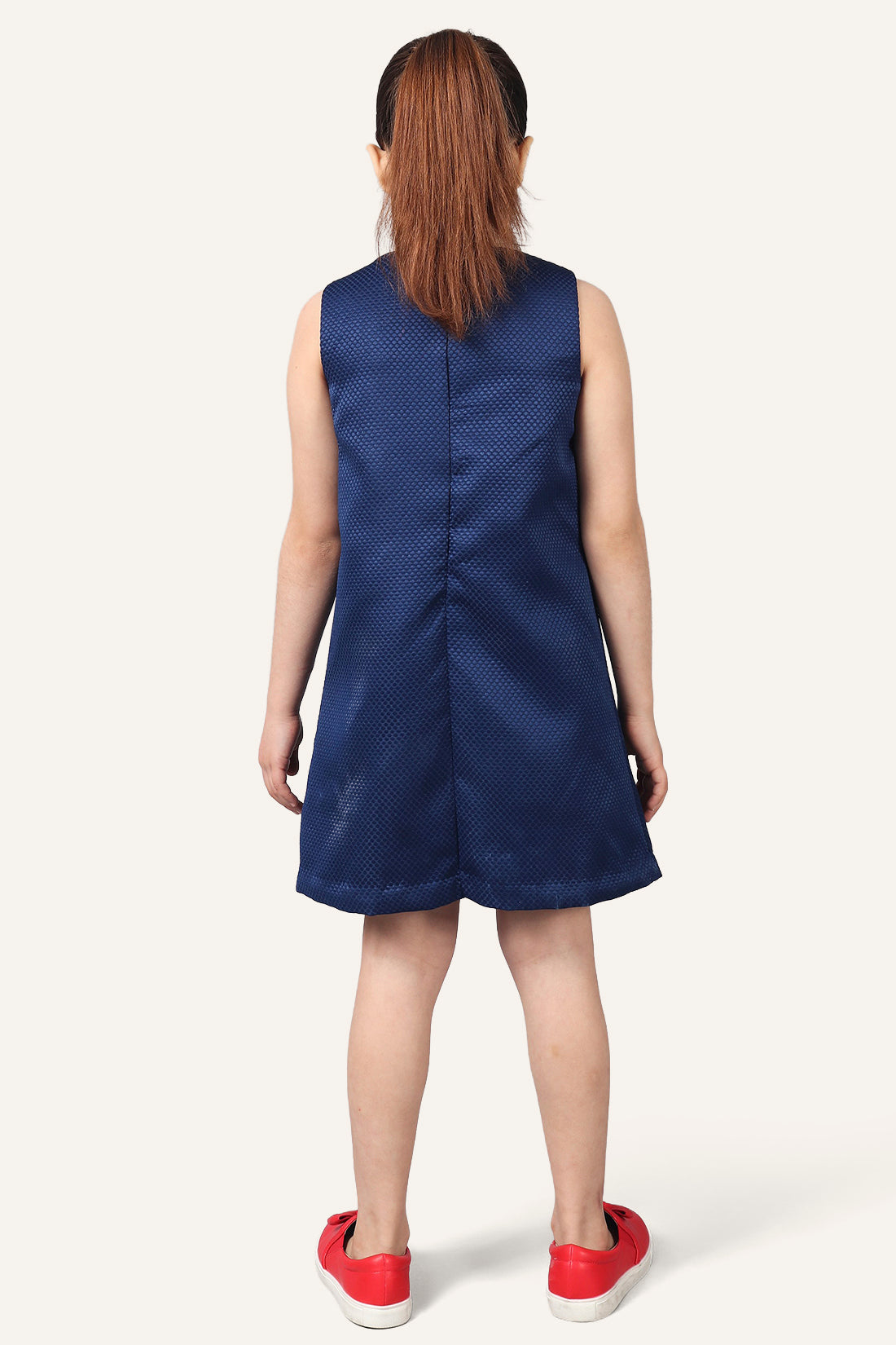 Girls Navy Blue Dress With Flowers Applique