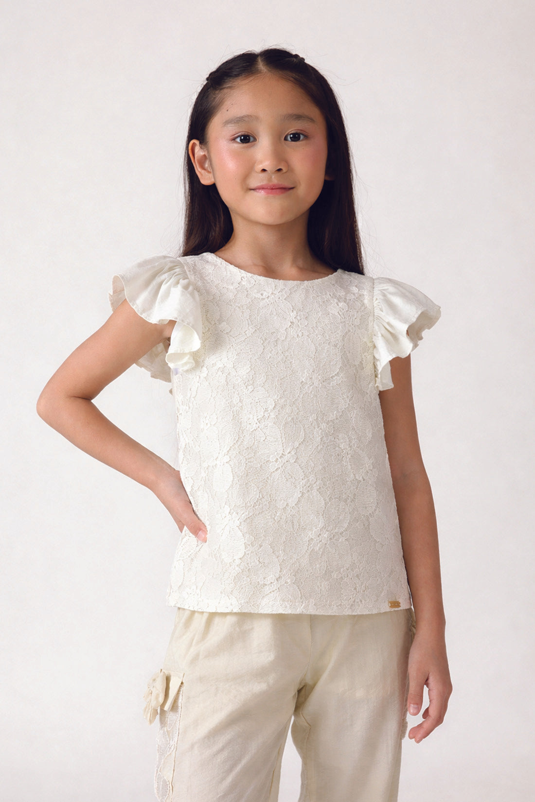 Girls Off White Lace Party Top