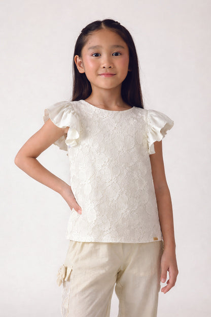 Girls Off White Lace Party Top