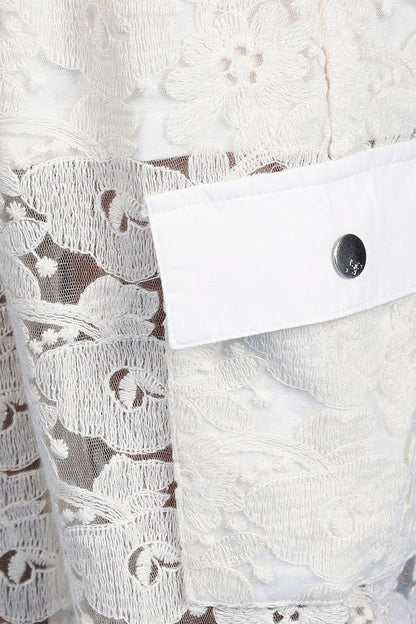 Girls Off White Cotton Laced Jogger