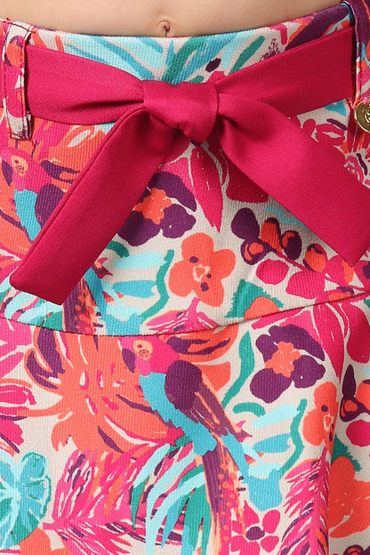 Girls Multicolored Floral Printed Skirt