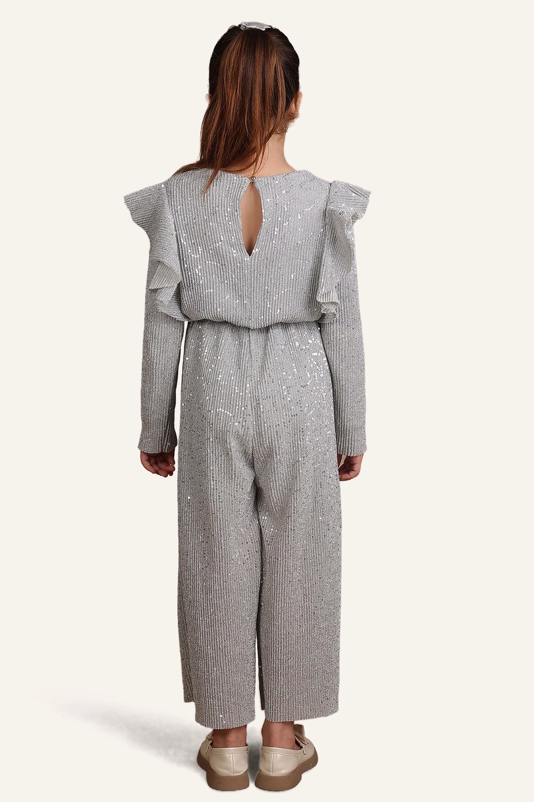 Girls Grey Sequins Jumpsuit